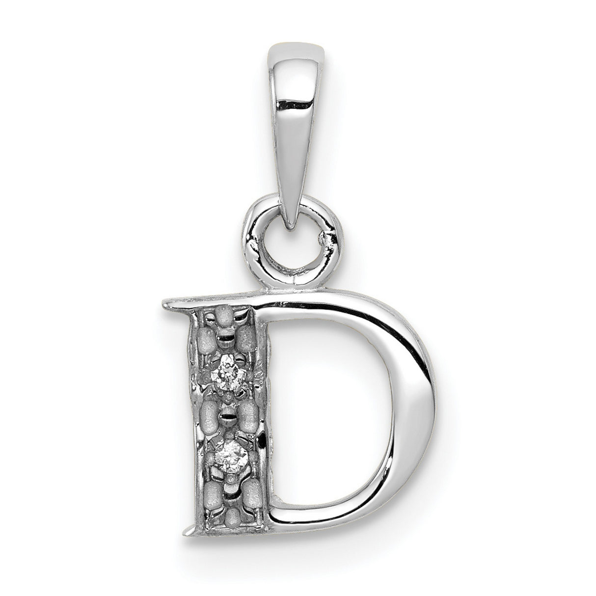 10k White Gold Initial D Pendant with Diamond Accents, Monogram Charm for Women