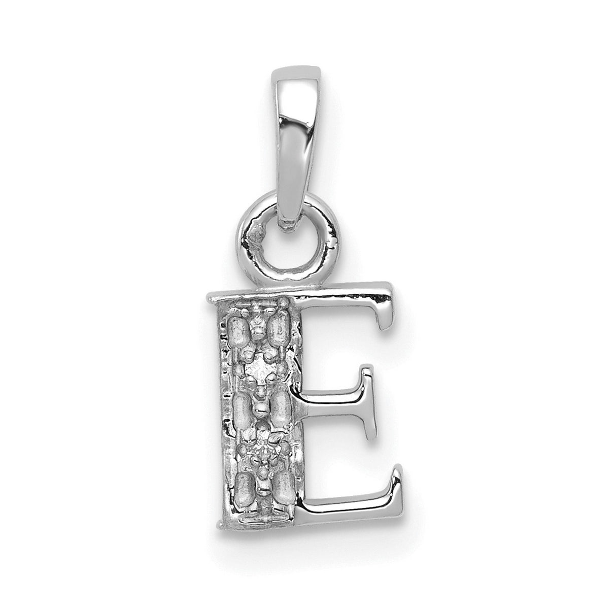 10k White Gold Initial E Pendant with Textured and Polished Finish, Letter Charm for Women