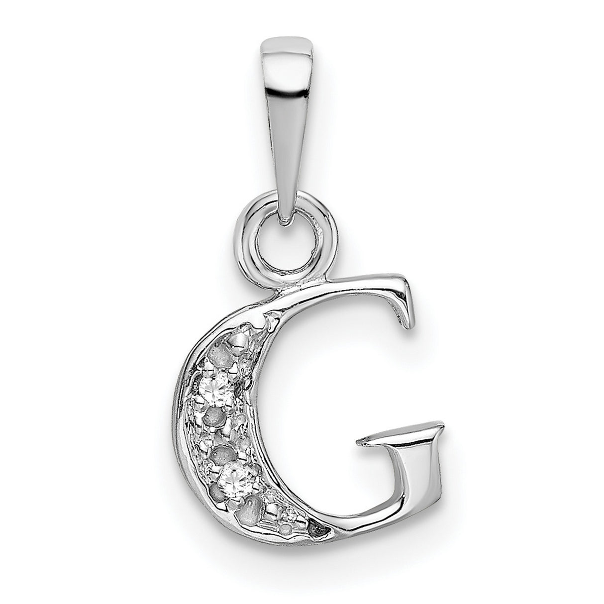 10k White Gold Initial G Pendant with Diamond Accents, Dainty Letter Charm for Women