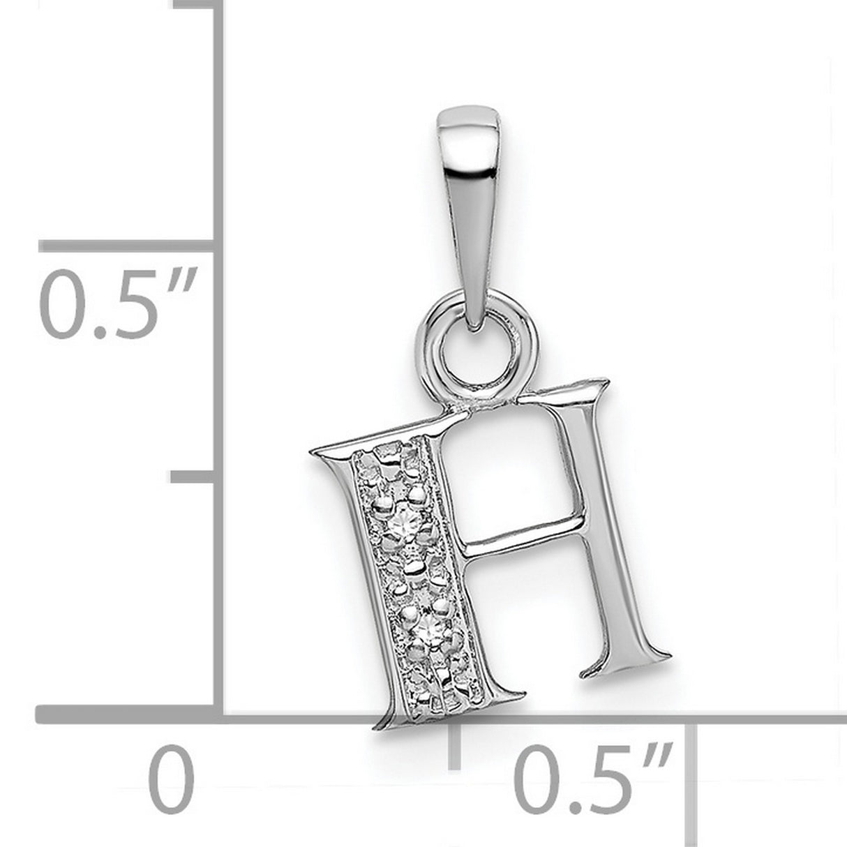 10k White Gold H Pendant with Diamond Accent, Initial Letter Charm for Women