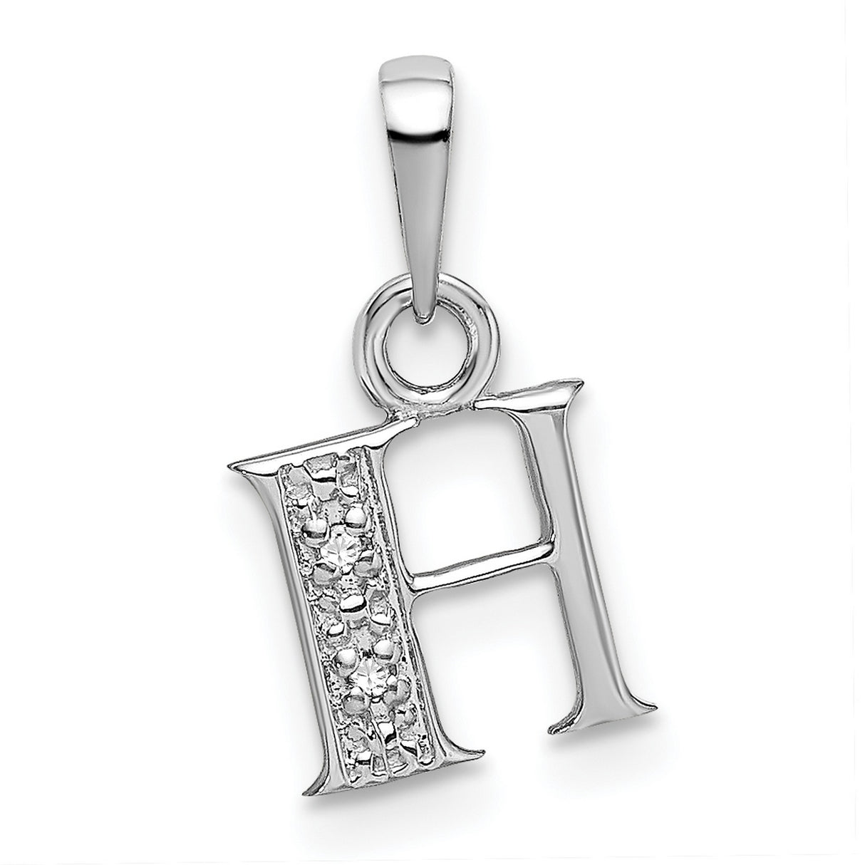 10k White Gold H Pendant with Diamond Accent, Initial Letter Charm for Women