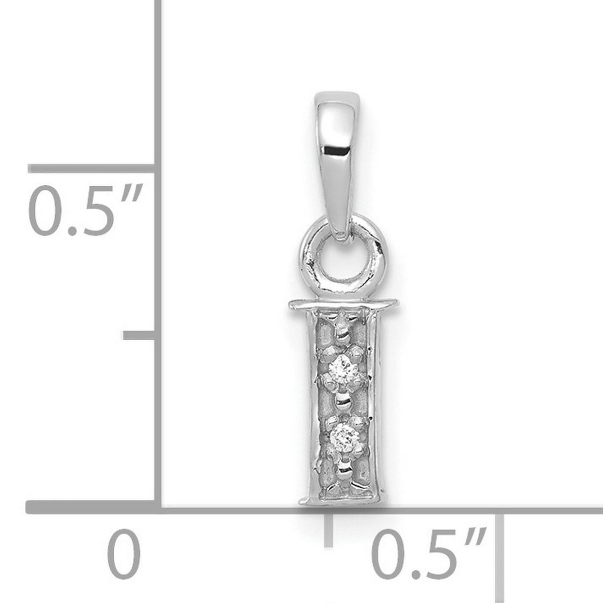 10k White Gold Letter I Pendant with Accent Diamonds, Alphabet Monogram Charm