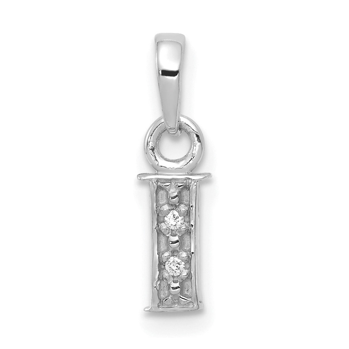 10k White Gold Letter I Pendant with Accent Diamonds, Alphabet Monogram Charm