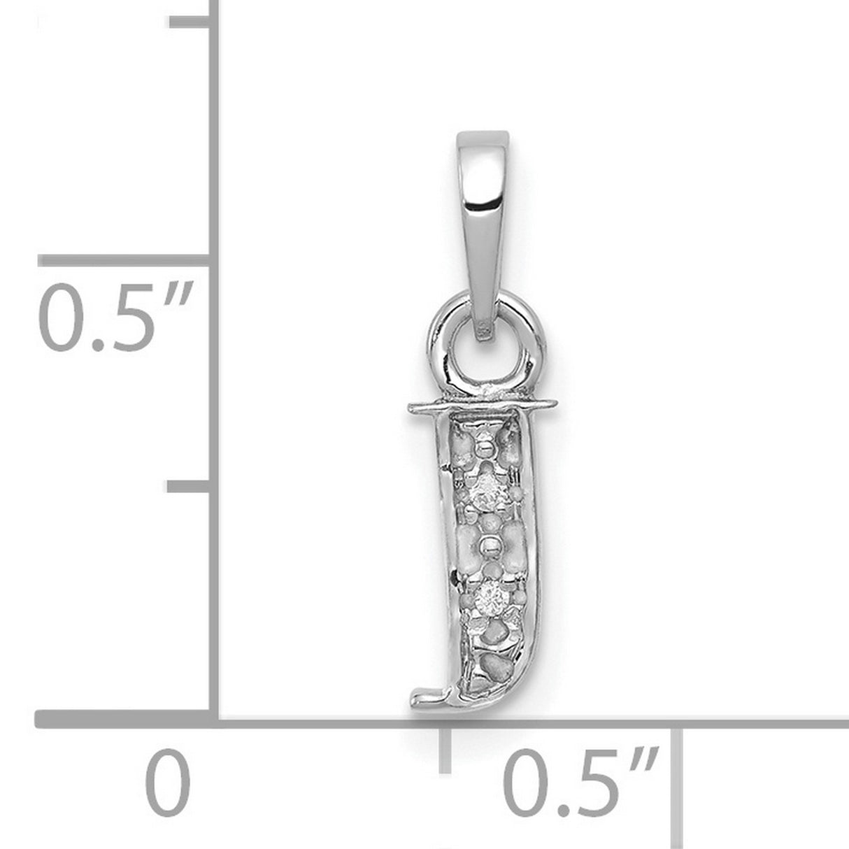10k White Gold Initial J Pendant with Diamond Accent, Letter Charm Jewelry