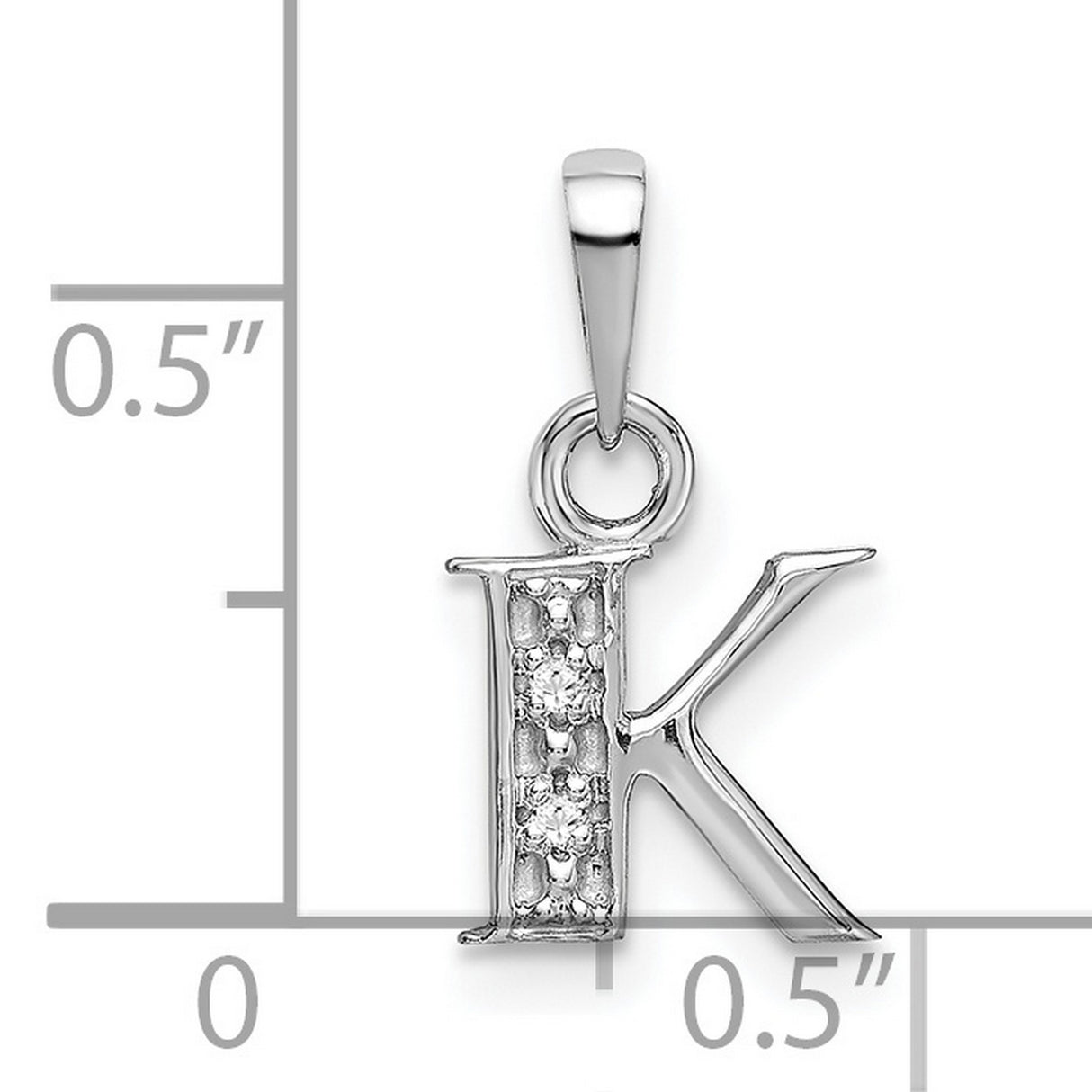 Initial K Charm Pendant with Diamond Accents in Real 10k White Gold