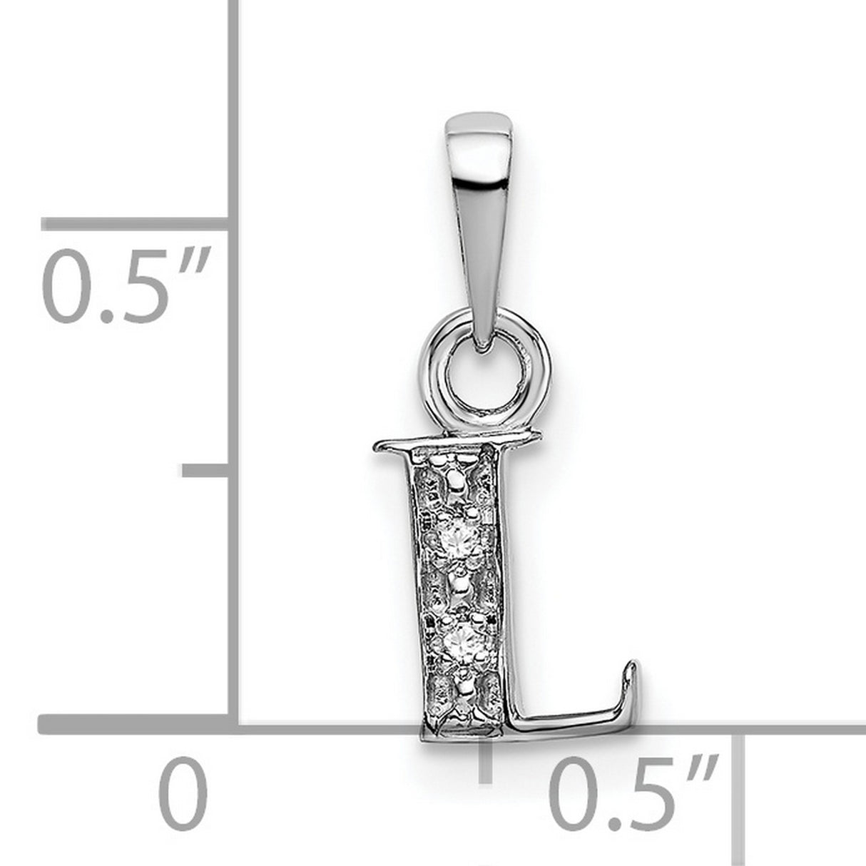 Initial L Charm Pendant with Diamond Accents in Real 10k White Gold