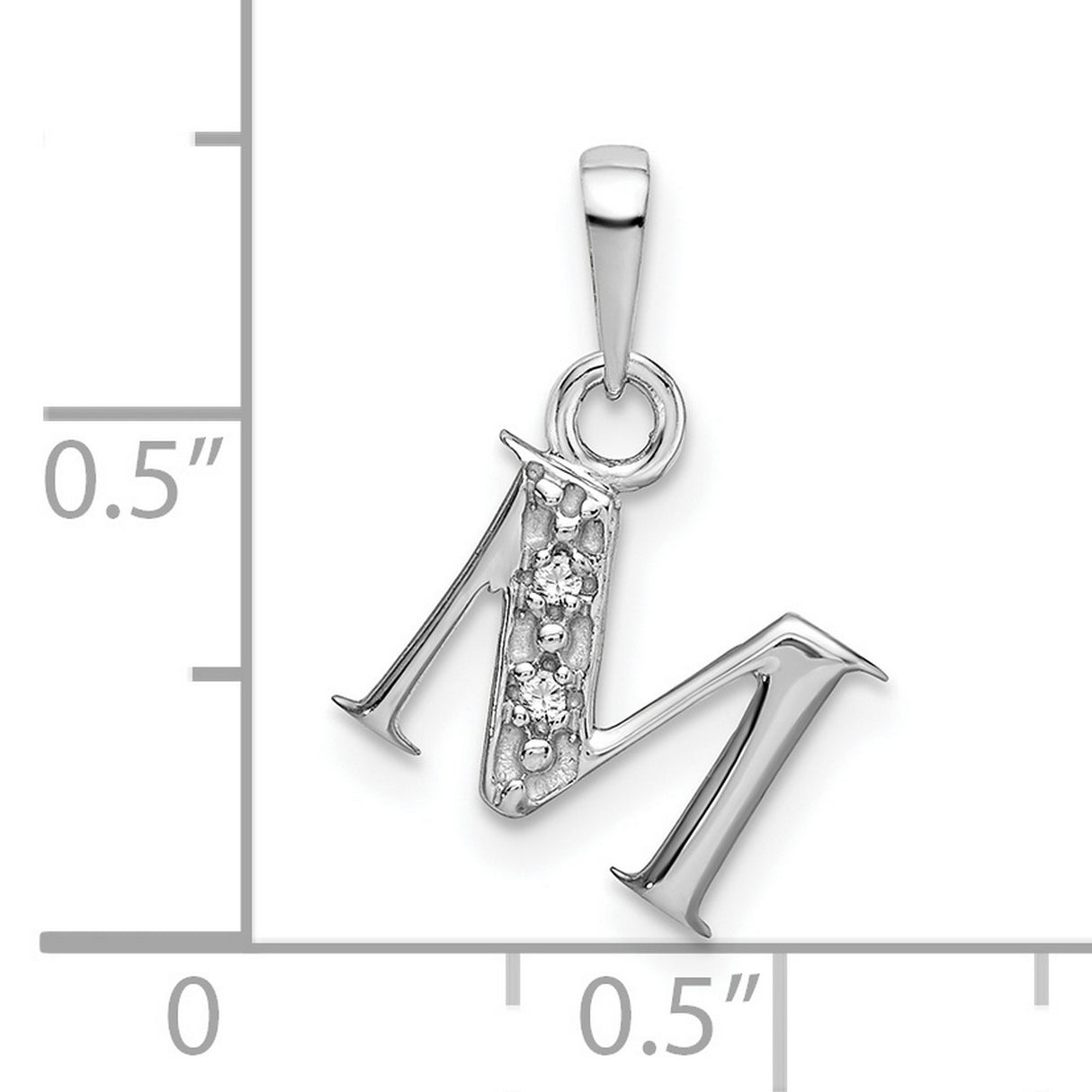 10k White Gold M Pendant with Diamond Cut Detailing, Letter Charm Jewelry for Women