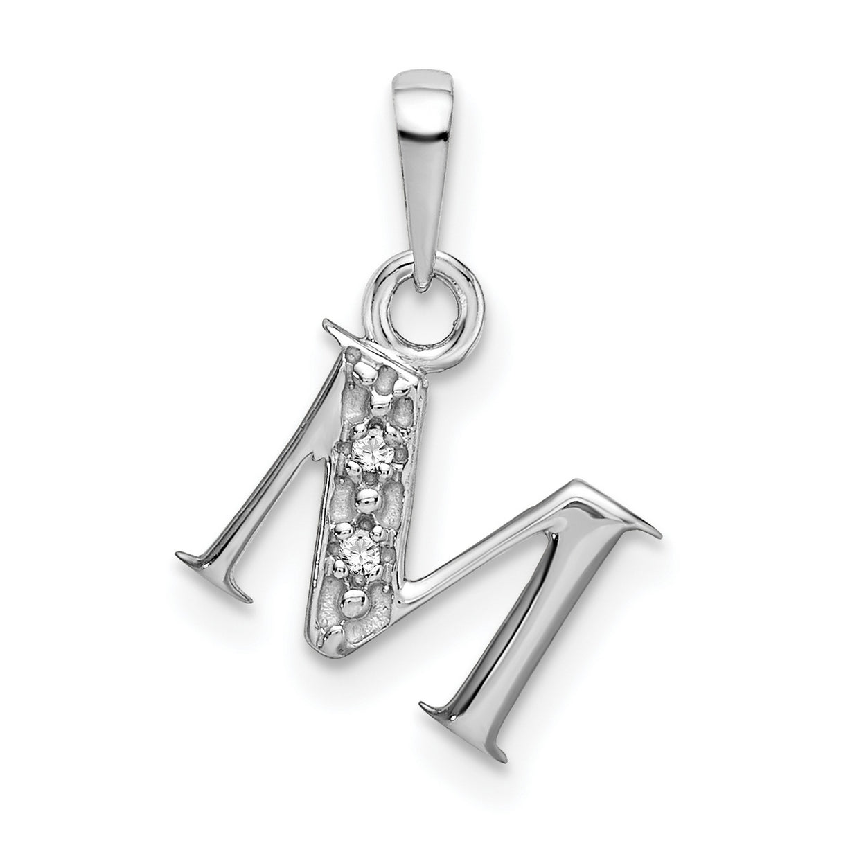 10k White Gold M Pendant with Diamond Cut Detailing, Letter Charm Jewelry for Women