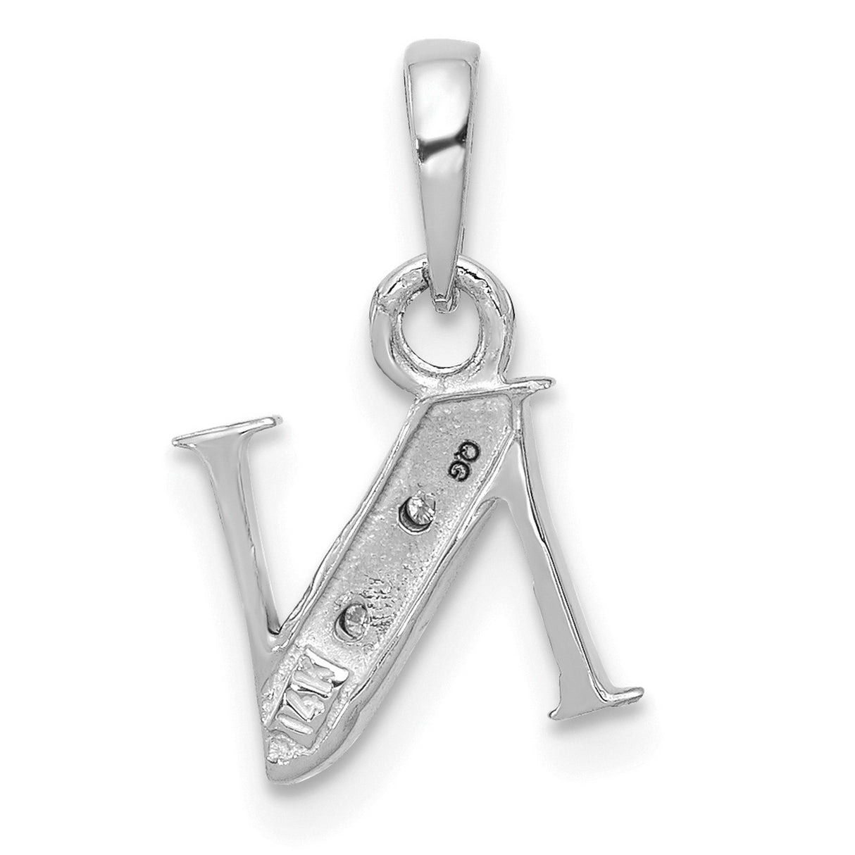 10k White Gold Letter N Pendant with Diamond Accents, Polished and Textured Finish