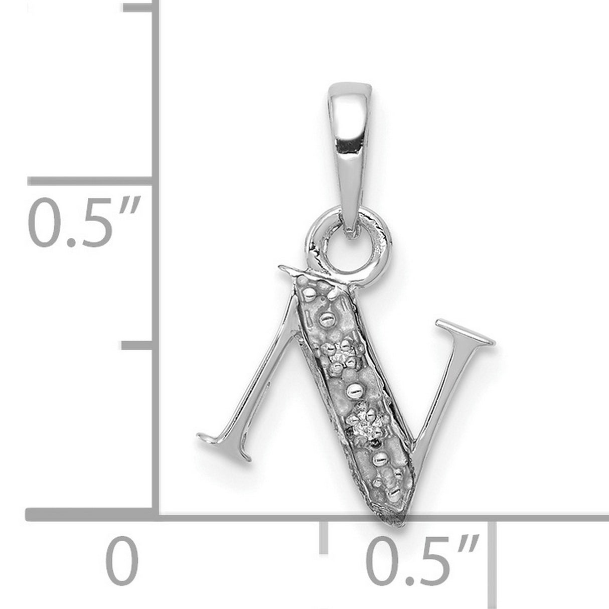 10k White Gold Letter N Pendant with Diamond Accents, Polished and Textured Finish