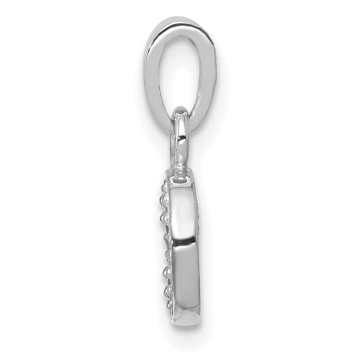 10k White Gold Letter O Pendant with Diamond Accents, Polished and Textured Charm