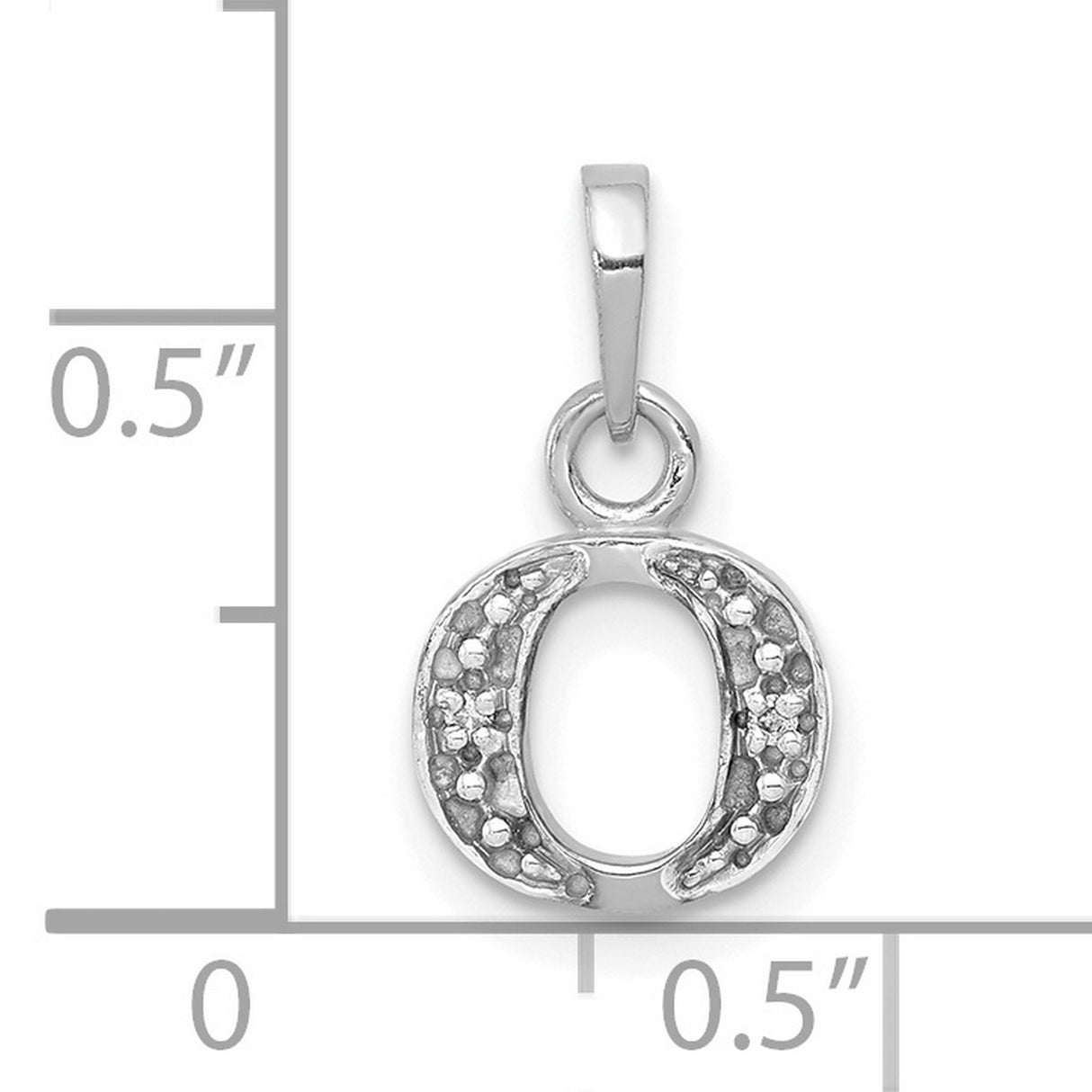 10k White Gold Letter O Pendant with Diamond Accents, Polished and Textured Charm