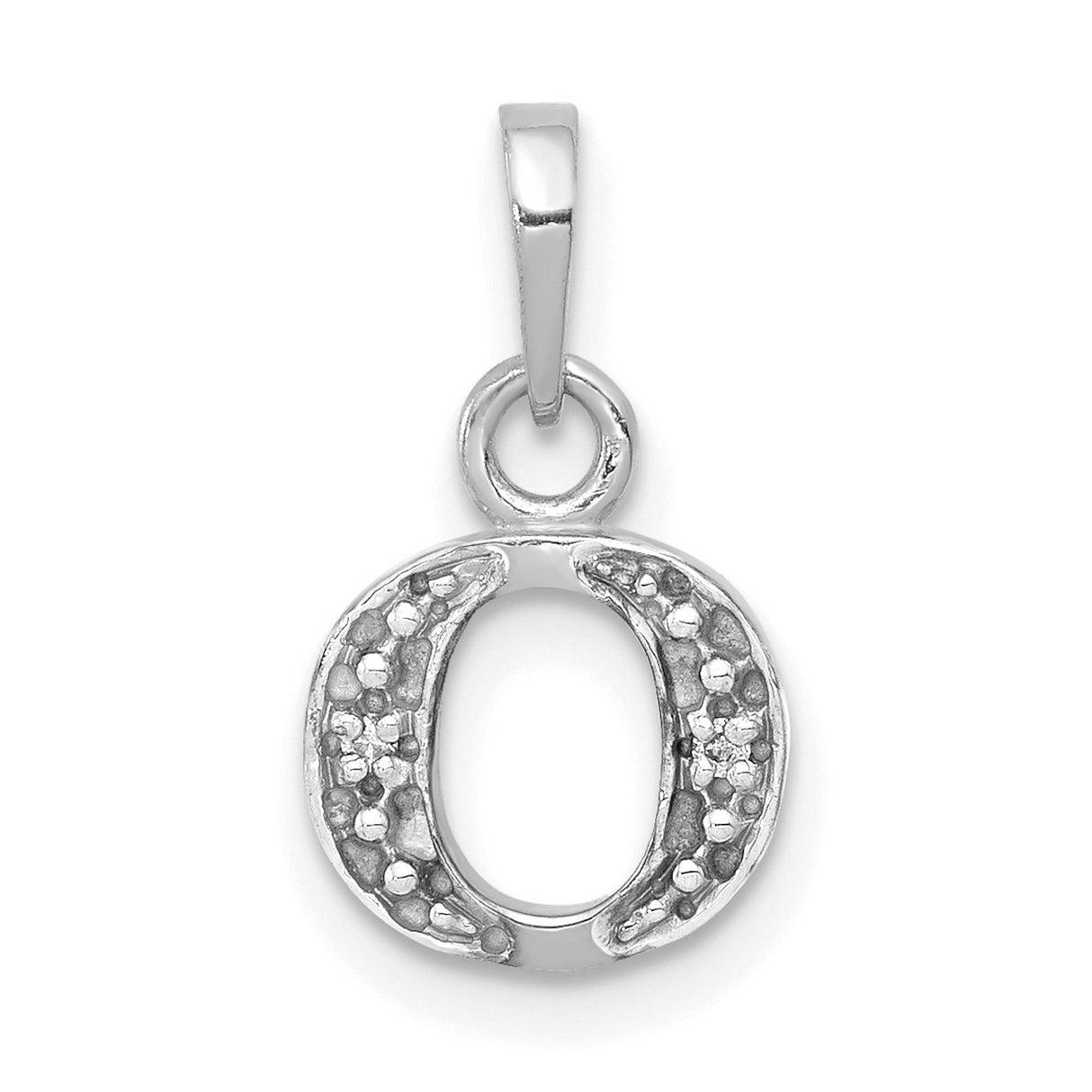 10k White Gold Letter O Pendant with Diamond Accents, Polished and Textured Charm