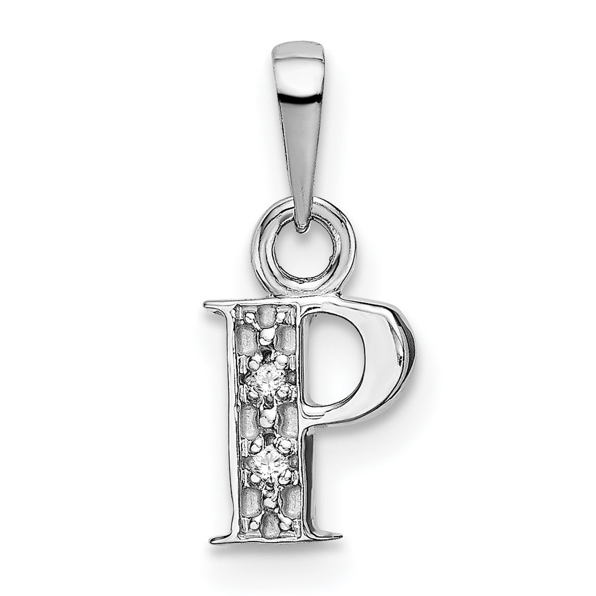 10k White Gold Letter P Pendant with Diamond, Small Alphabet Charm for Women or Unisex Wear