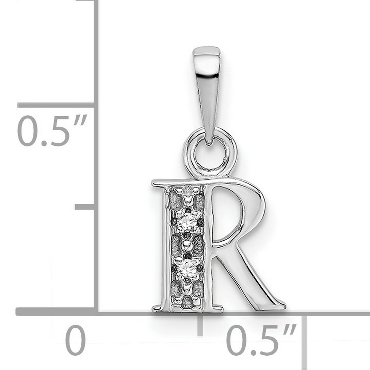10k White Gold Pendant with Diamond Accent, Initial R Alphabet Letter Charm for Women