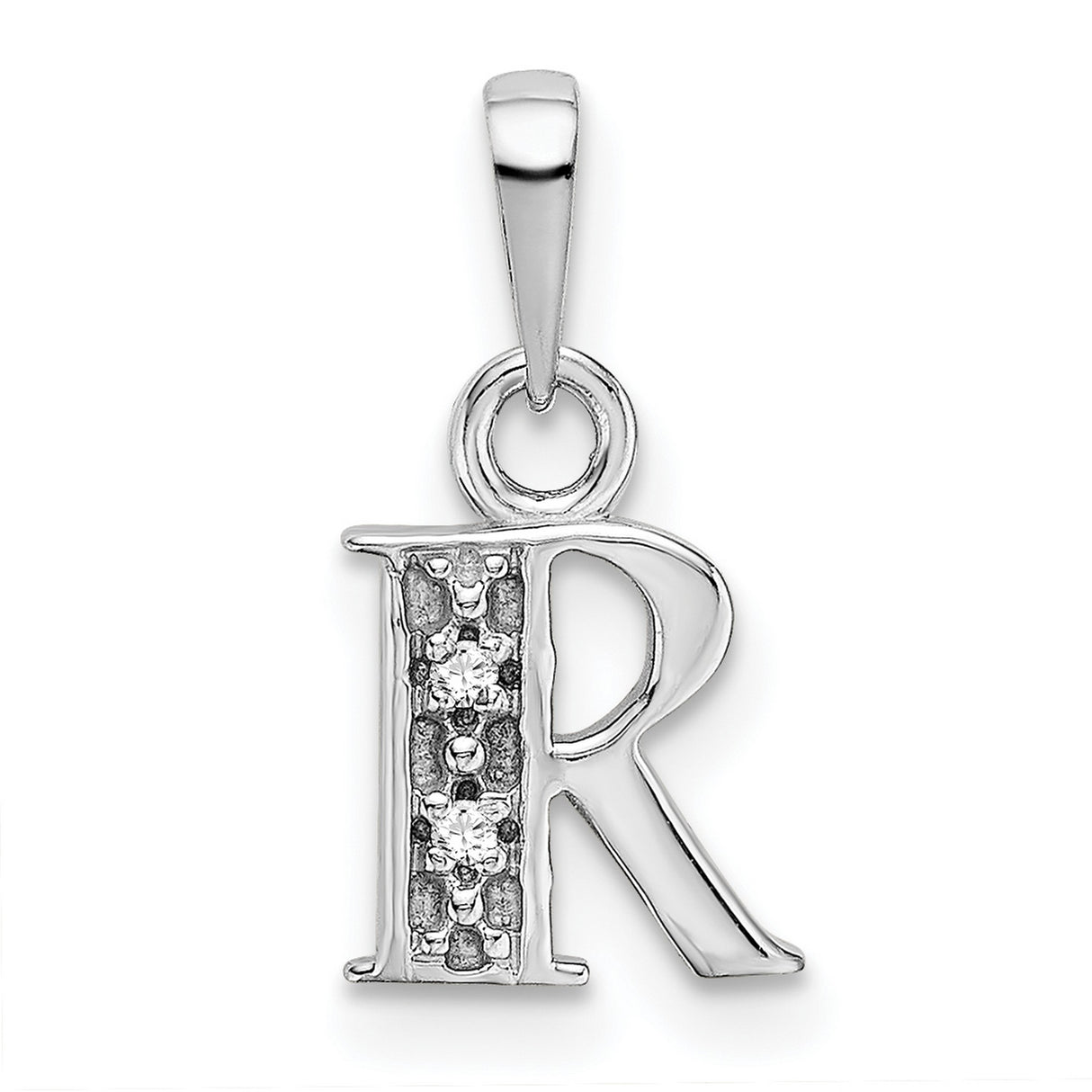 10k White Gold Pendant with Diamond Accent, Initial R Alphabet Letter Charm for Women