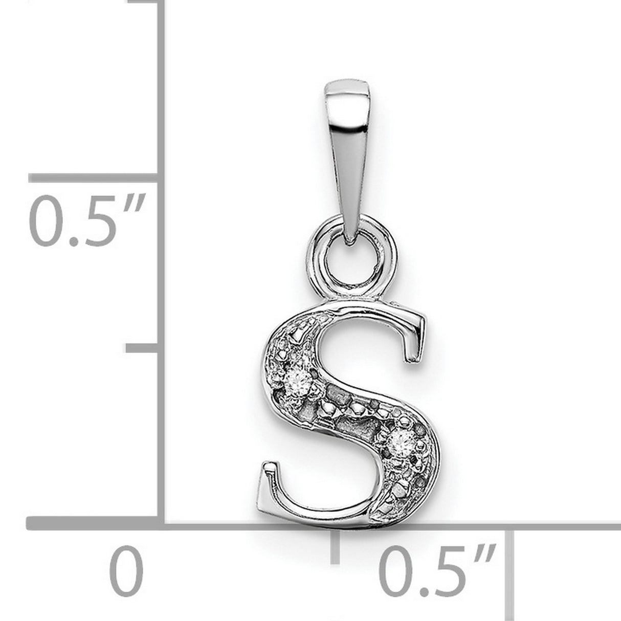 10k White Gold Initial S Pendant with Diamond Accents, Polished Finish, Unisex Letter Charm