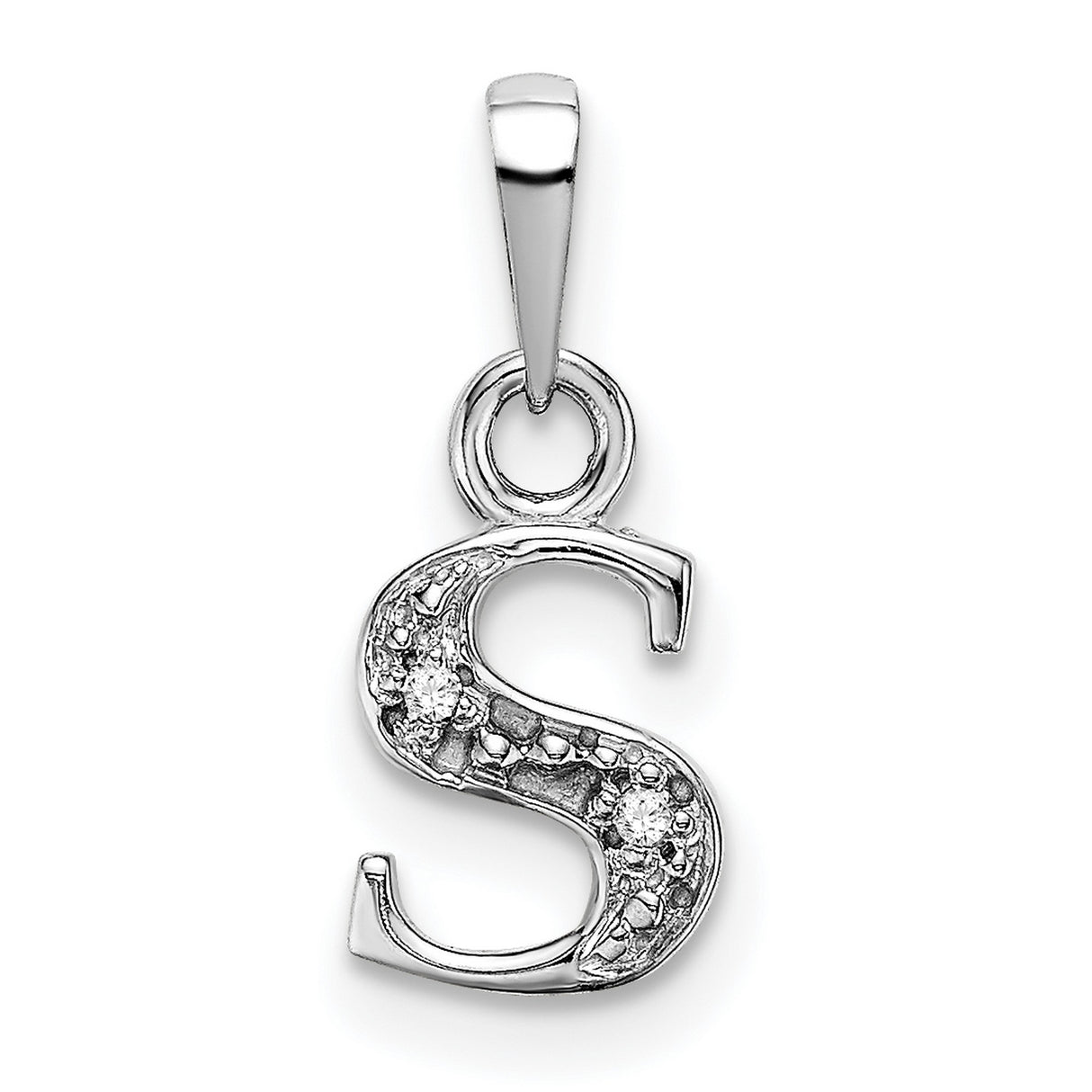10k White Gold Initial S Pendant with Diamond Accents, Polished Finish, Unisex Letter Charm