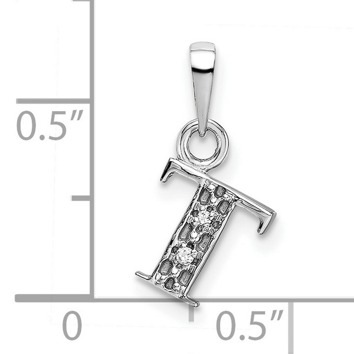 10k White Gold Letter T Pendant with Diamond Accents, Block Initial Charm for Women or Unisex
