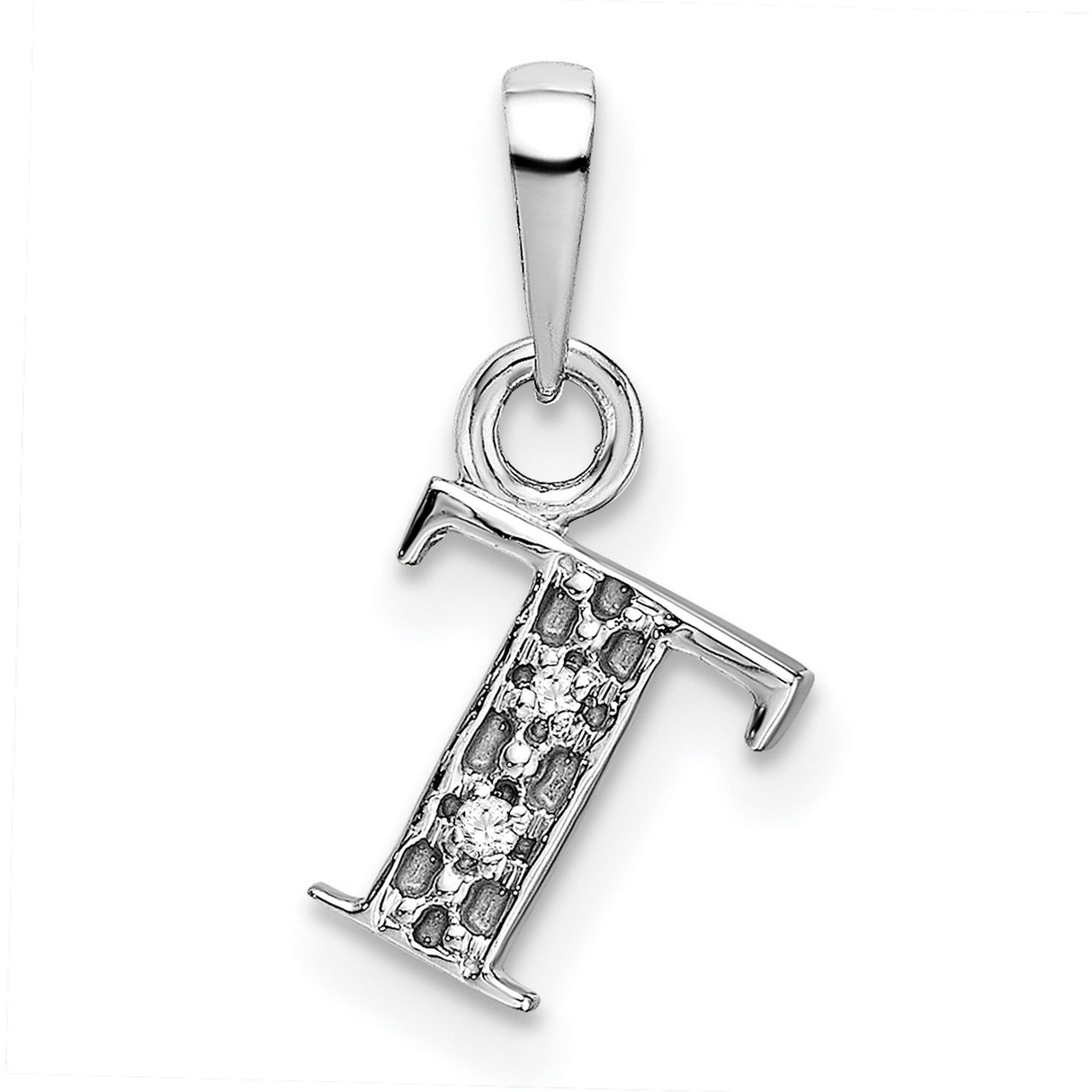 10k White Gold Letter T Pendant with Diamond Accents, Block Initial Charm for Women or Unisex