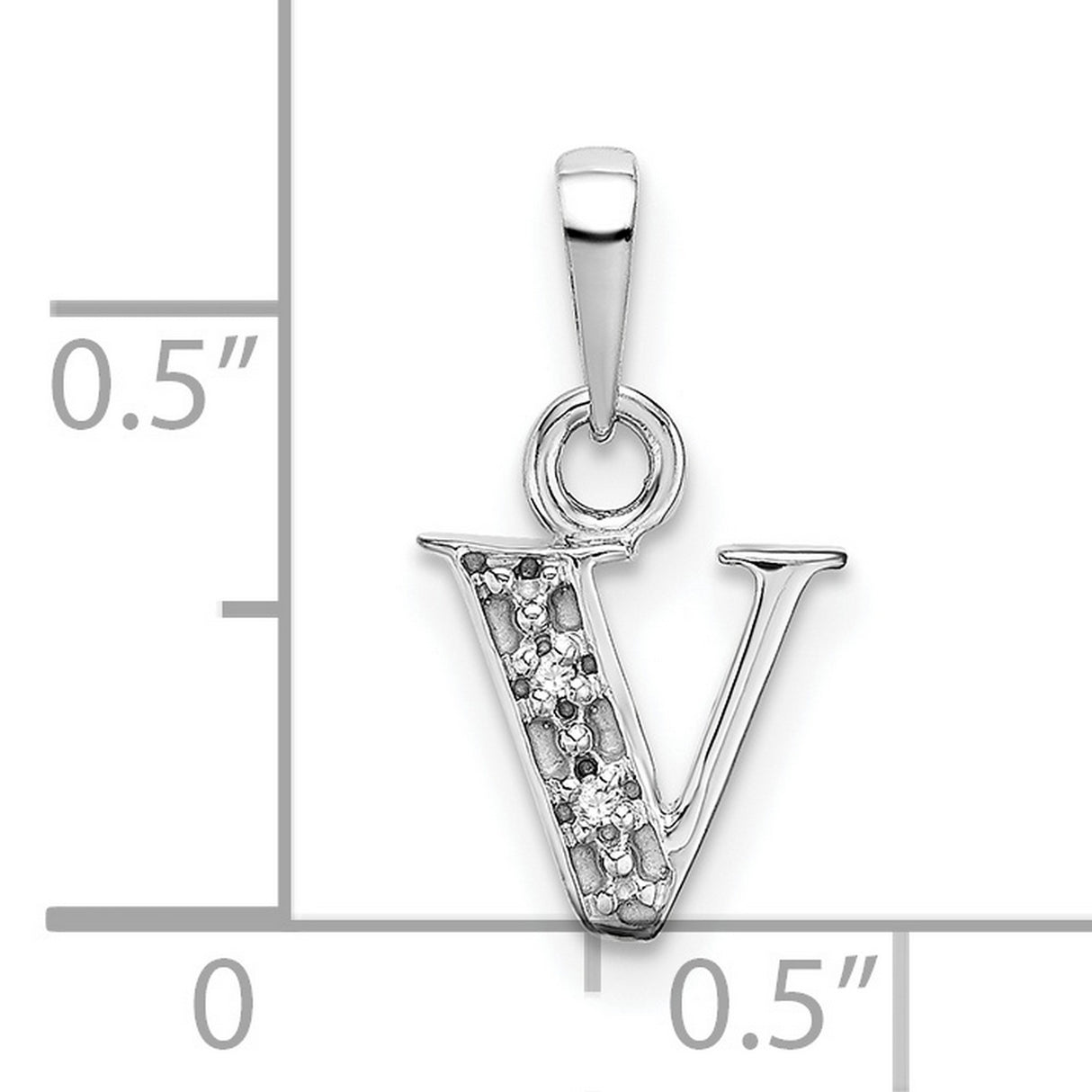 10k White Gold Initial V Pendant with Diamond Accents, Minimalist Letter Charm