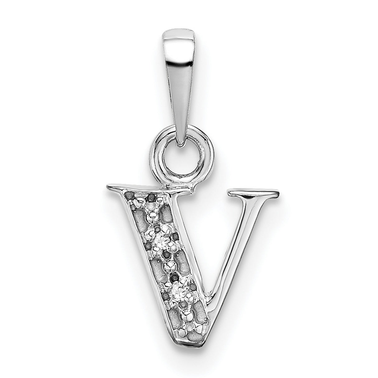 10k White Gold Initial V Pendant with Diamond Accents, Minimalist Letter Charm