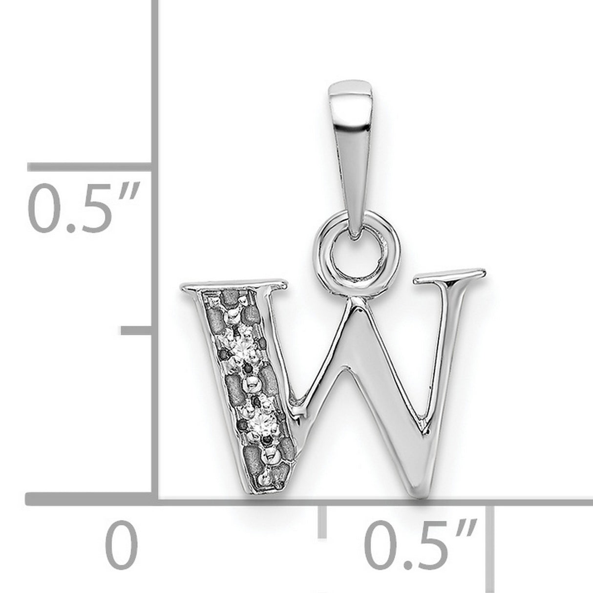 10k White Gold W Pendant with Diamond Accent, Letter Charm, Unisex Initial Jewelry
