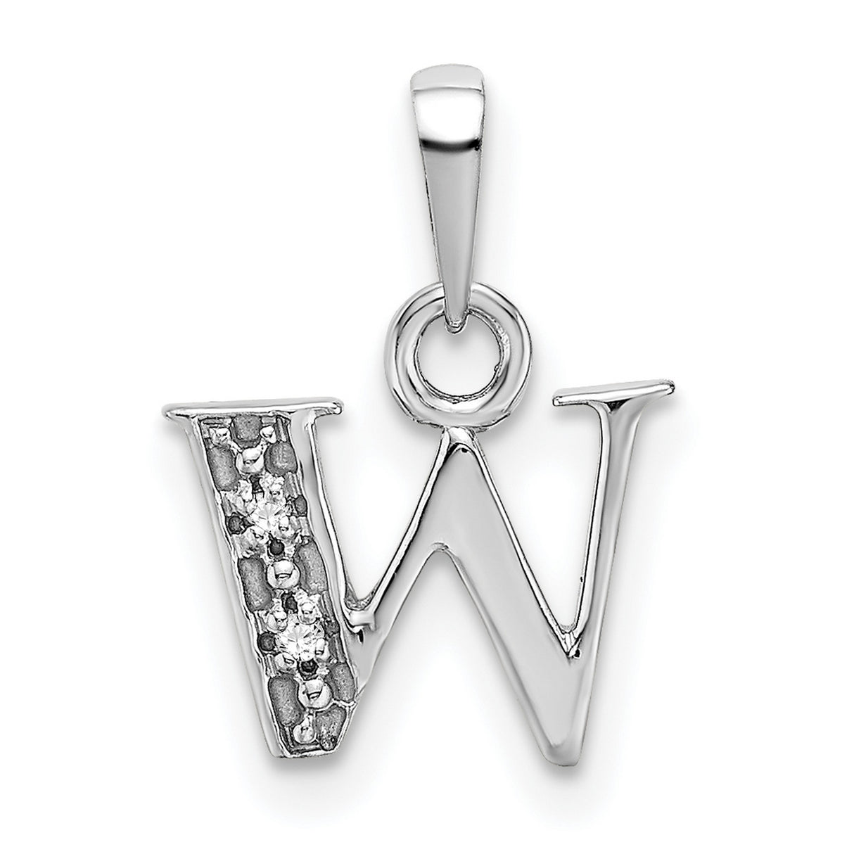 10k White Gold W Pendant with Diamond Accent, Letter Charm, Unisex Initial Jewelry
