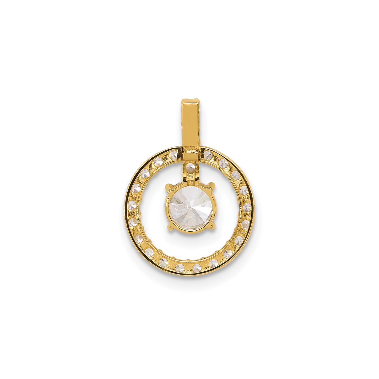 10k Yellow Gold Pendant with Cubic Zirconia, Circular Halo Design, Minimalist Style for Women