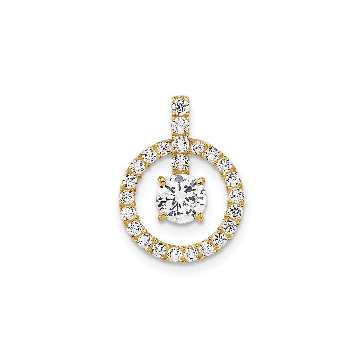 10k Yellow Gold Pendant with Cubic Zirconia, Circular Halo Design, Minimalist Style for Women