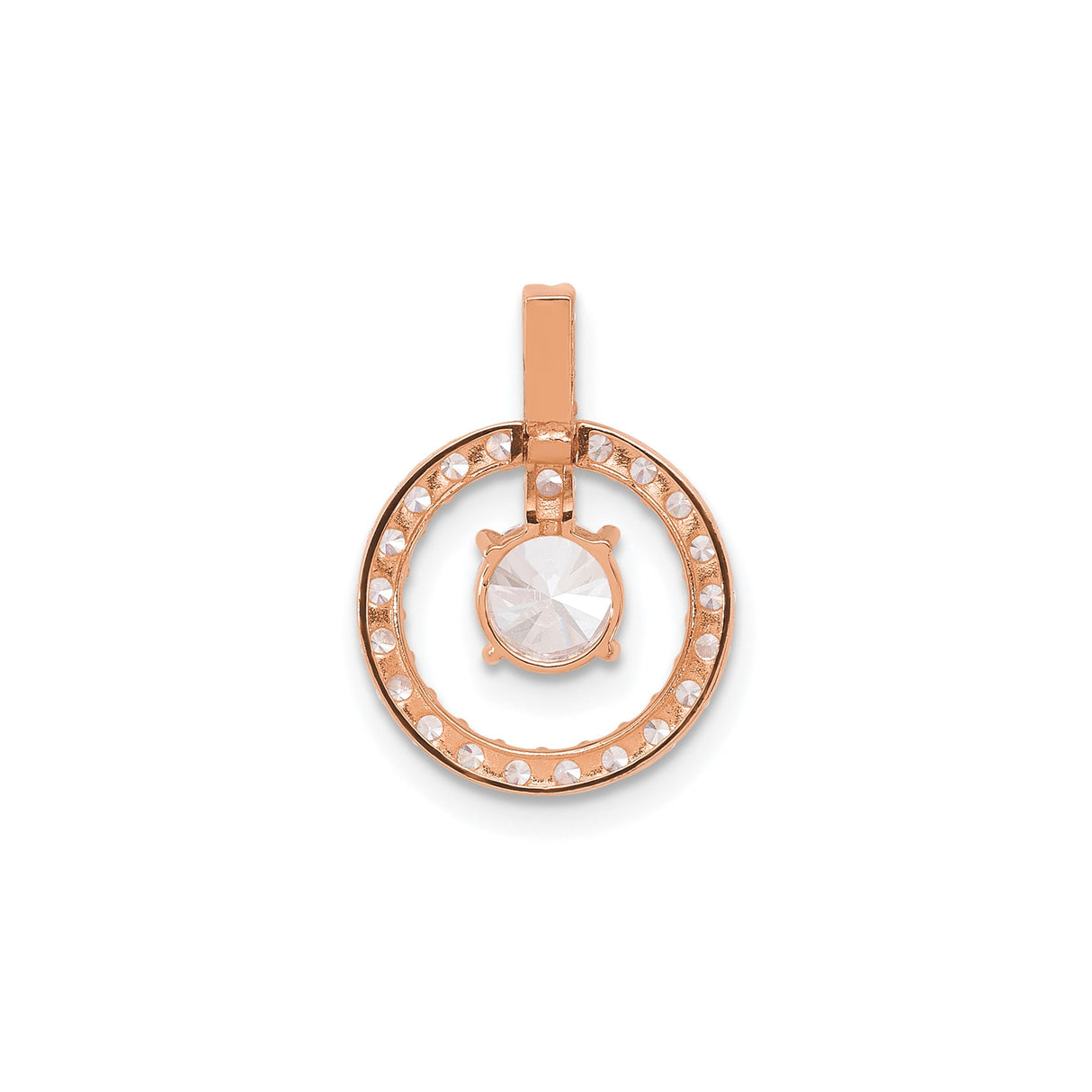 10k Rose Gold Pendant with Cubic Zirconia, Round Halo Design, Prong Set Center Stone