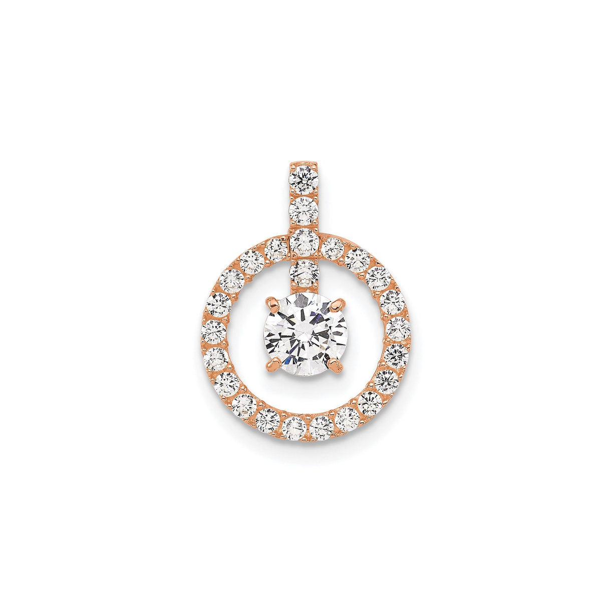 10k Rose Gold Pendant with Cubic Zirconia, Round Halo Design, Prong Set Center Stone