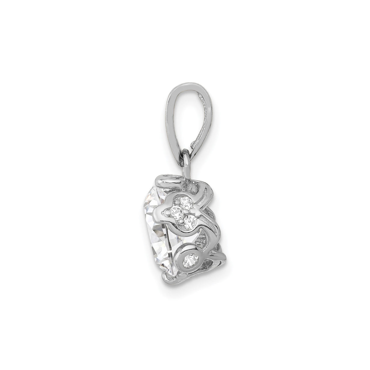 10k White Gold Solitaire Pendant with Cubic Zirconia and Diamond Accented Bail