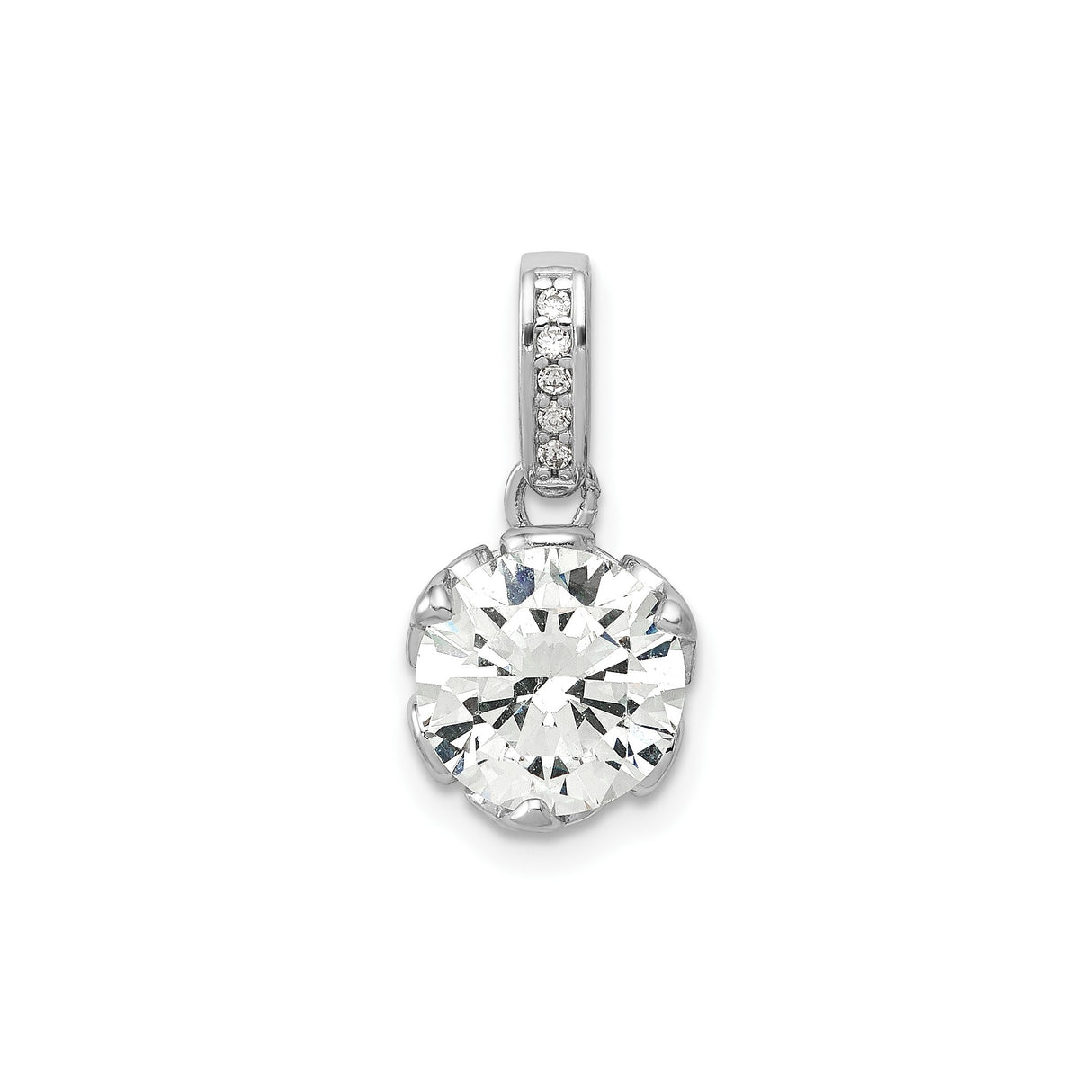 10k White Gold Solitaire Pendant with Cubic Zirconia and Diamond Accented Bail