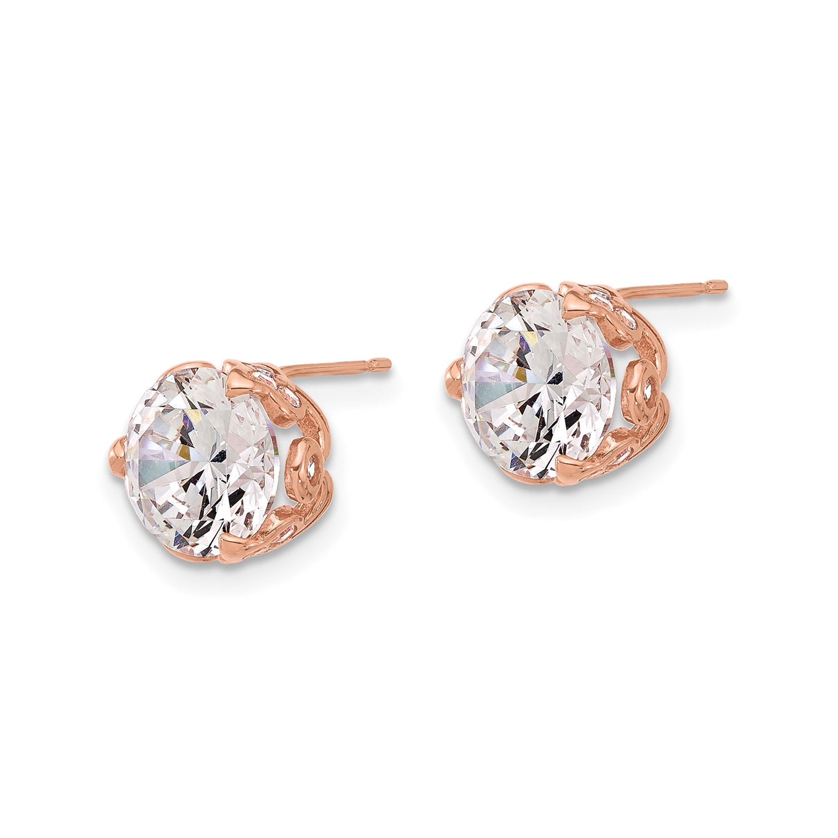 10k Rose Gold Stud Earrings with Cubic Zirconia, Vintage Filigree Prong Setting