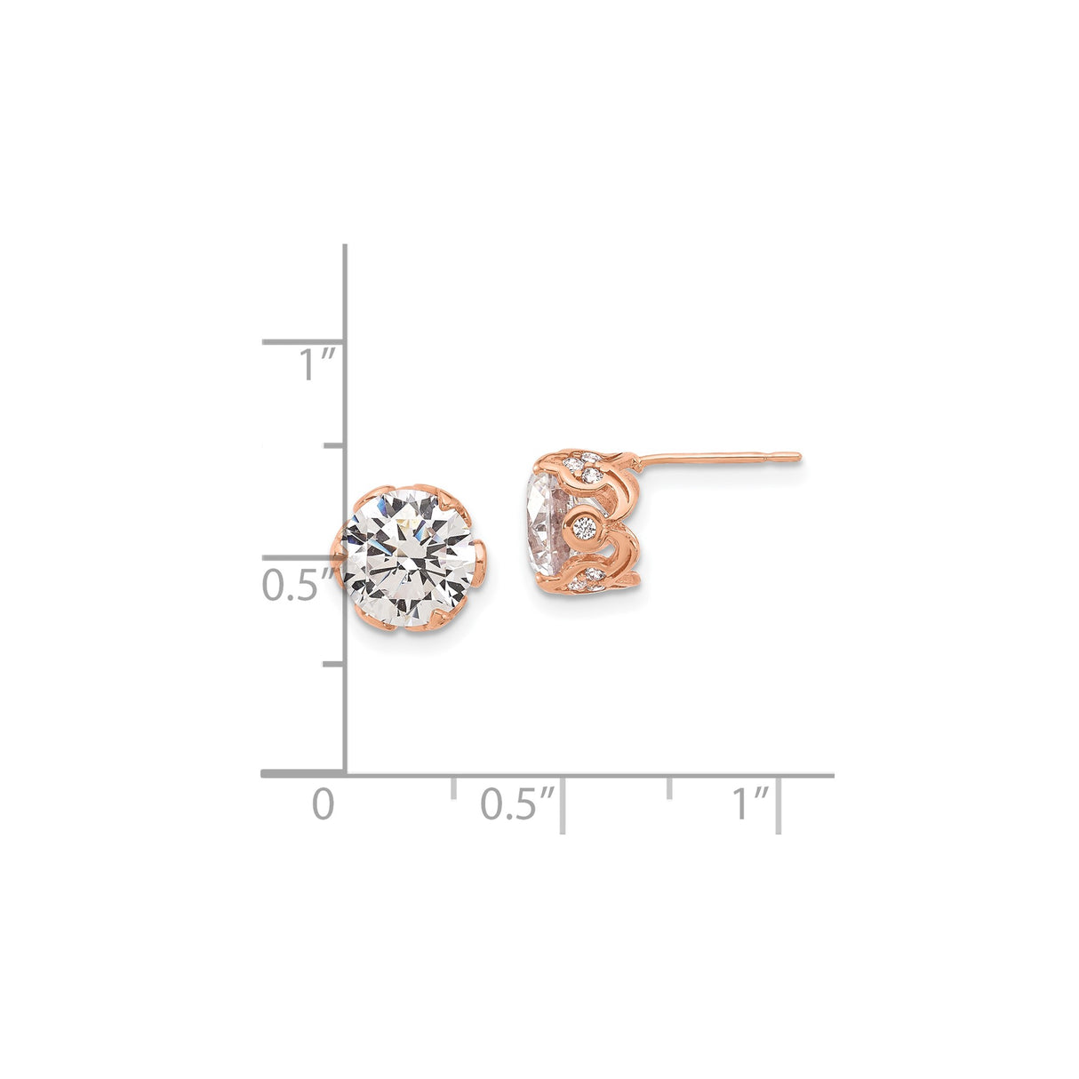 10k Rose Gold Stud Earrings with Cubic Zirconia, Vintage Filigree Prong Setting