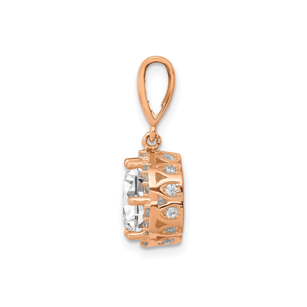 10k Rose Gold Halo Pendant with Cubic Zirconia Center and White Accents