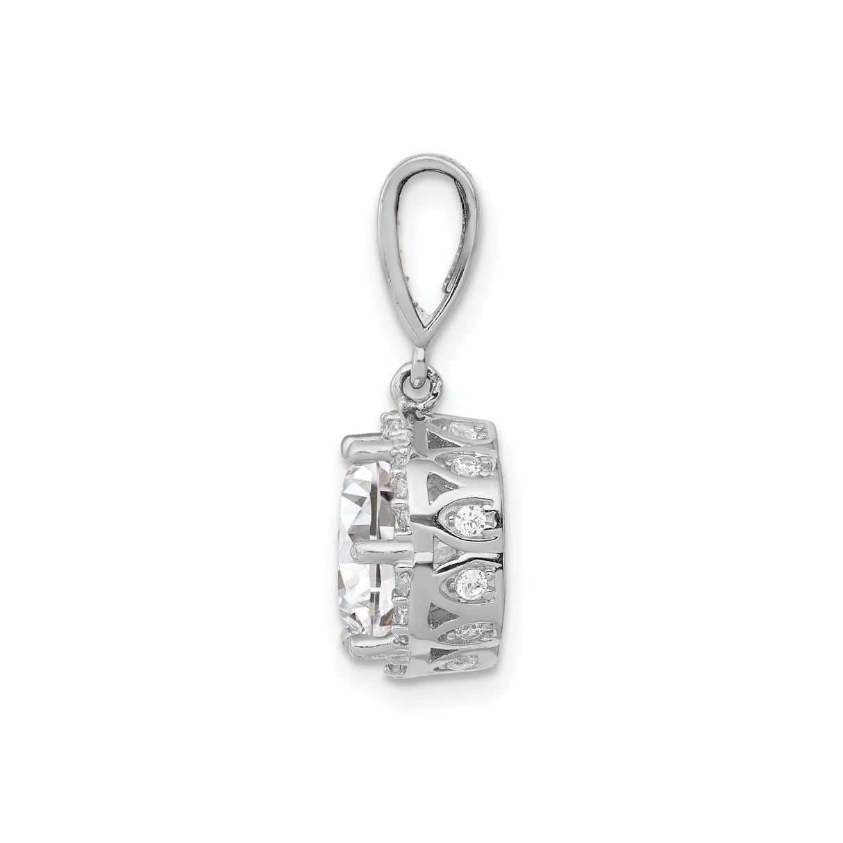10k White Gold Pendant with Cubic Zirconia, Halo Design, Polished Solitaire Charm for Women