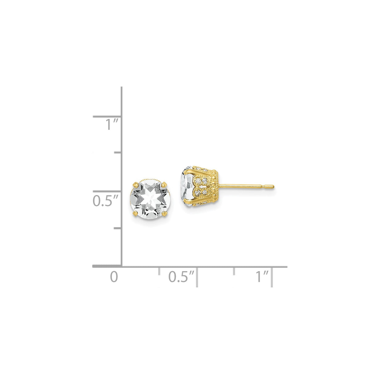 10k Yellow Gold Stud Earrings with Created Sapphire and Diamond Accents, Crown Setting, Polished Finish