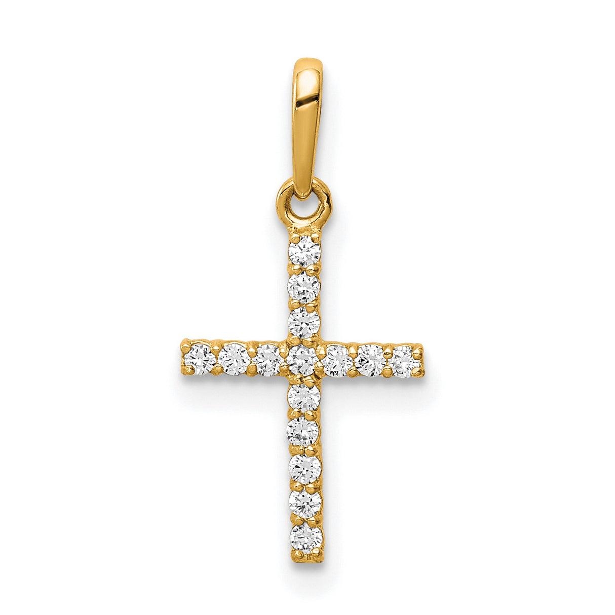 10k Yellow Gold Cross Pendant with Cubic Zirconia Accents, Classic Religious Charm for Men and Women