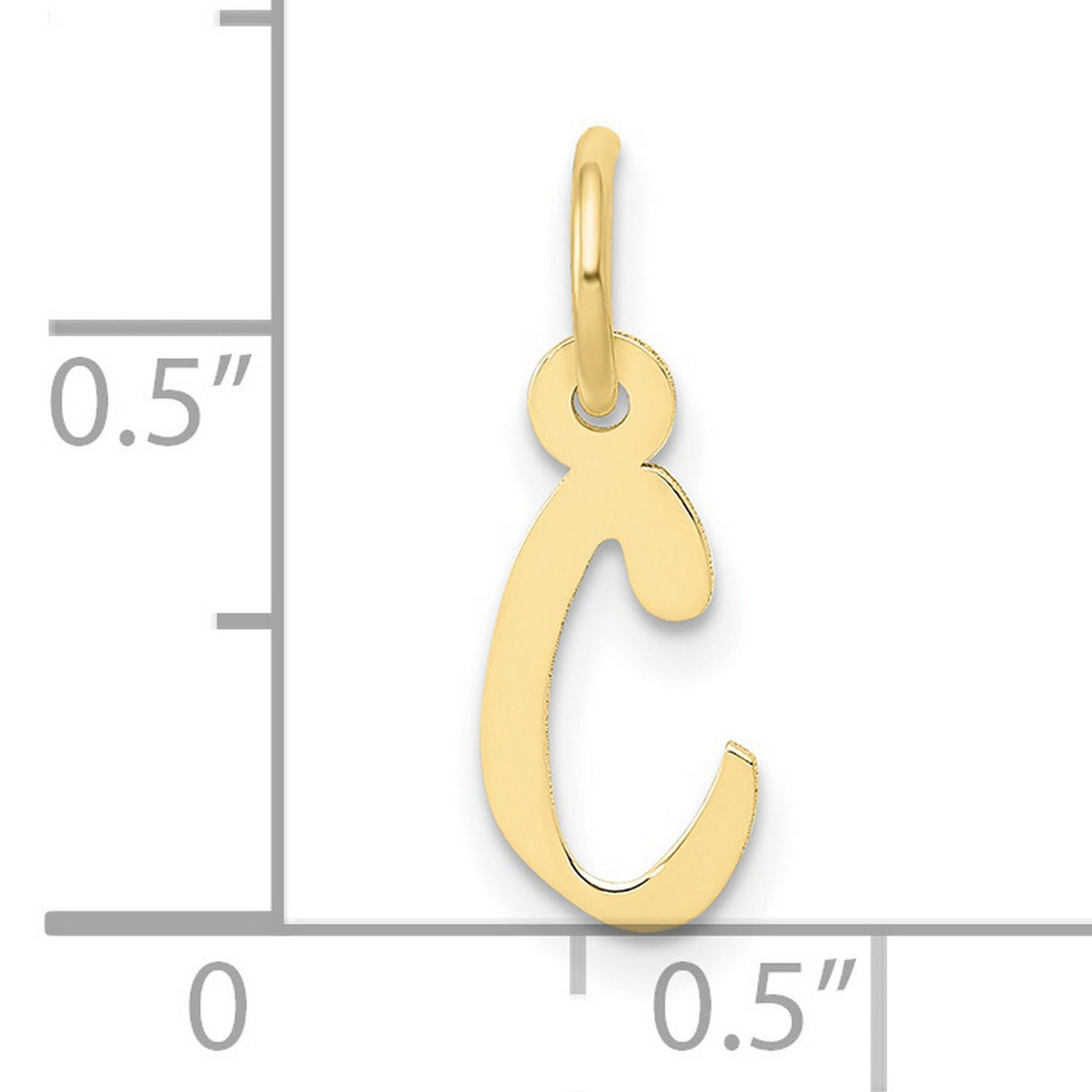 10k Yellow Gold Script Initial C Pendant, Polished Cursive Letter Charm for Women