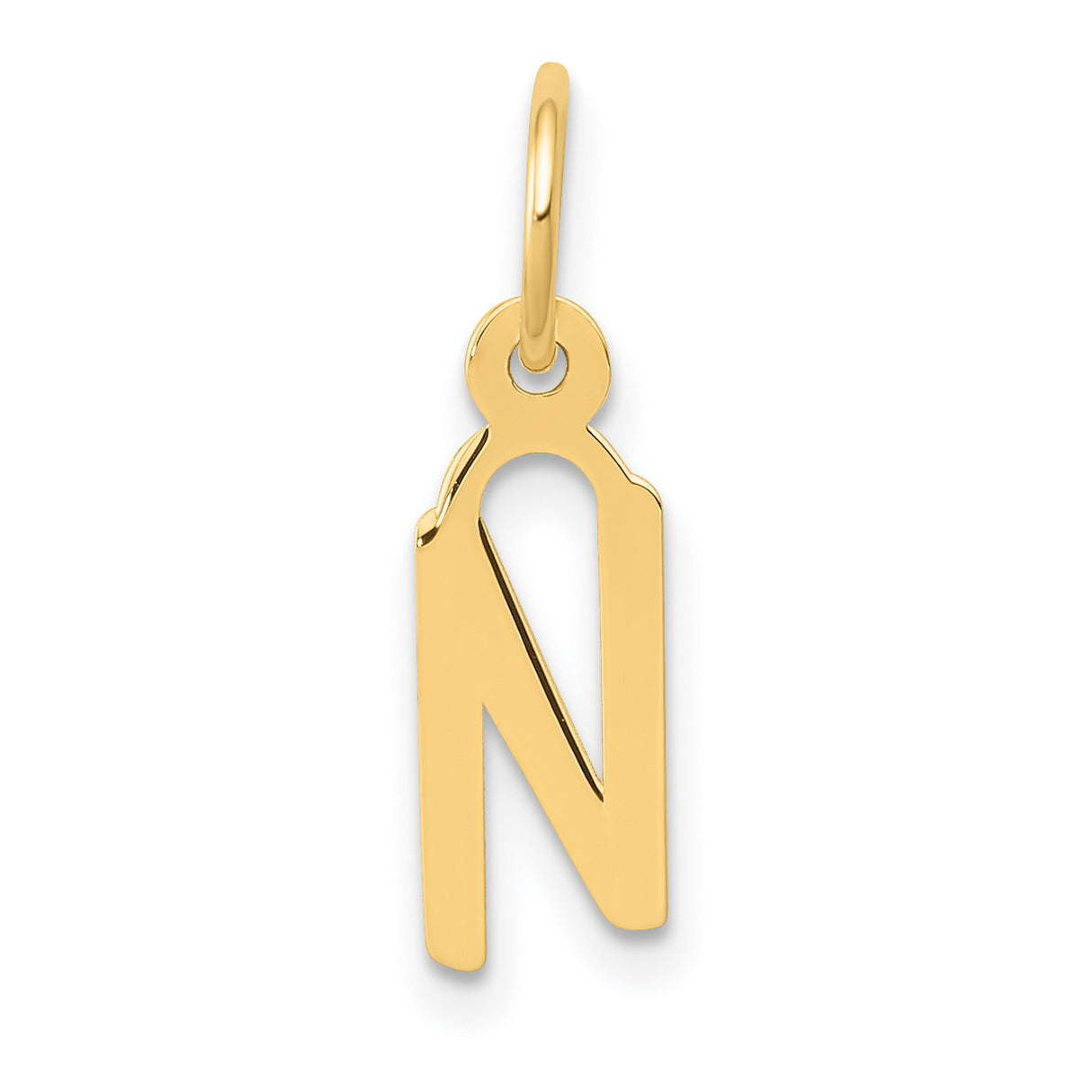10k Yellow Gold N Pendant, Cutout Initial Charm with Polished Finish, Modern Block Letter Design