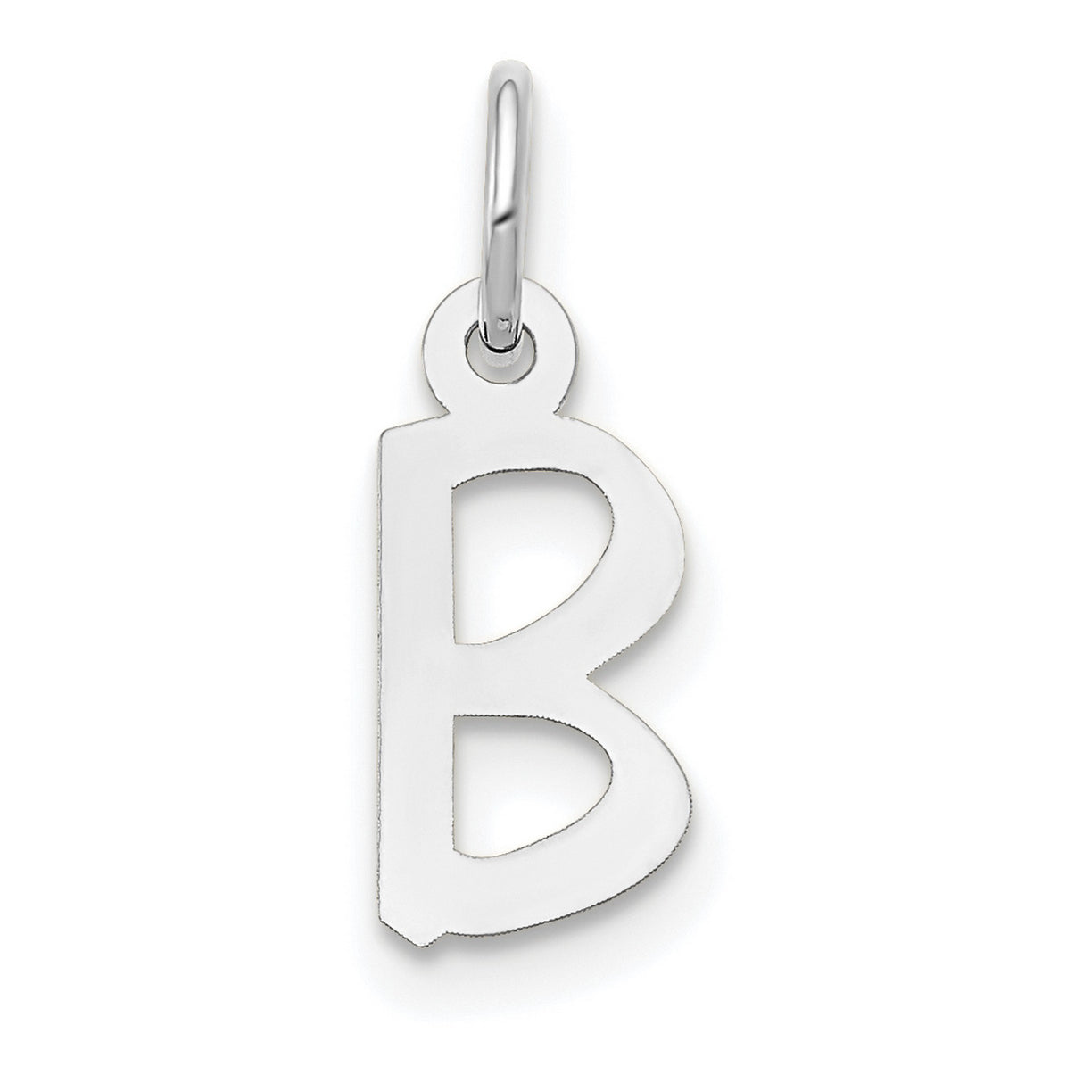 10k White Gold B Pendant Charm, Slanted Block Letter Design, Polished Finish