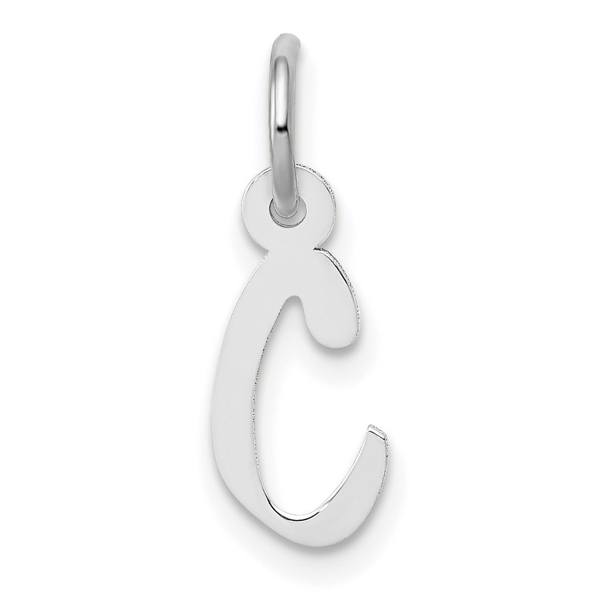 10k White Gold Initial C Pendant, Cursive Script Letter Charm for Women