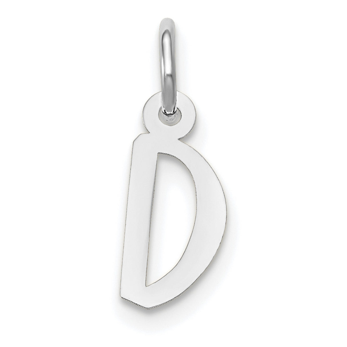 10k White Gold Initial D Pendant Charm, Polished Block Letter, Minimalist Alphabet Jewelry