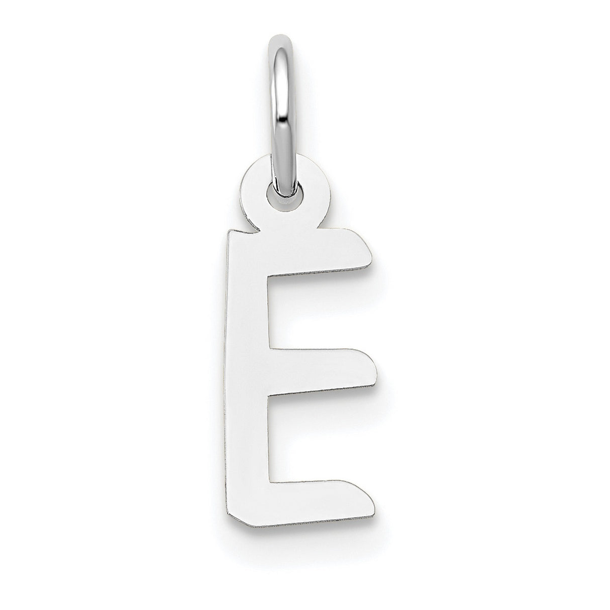 10k White Gold Initial E Pendant Charm, Polished Block Letter Design for Women or Unisex Use