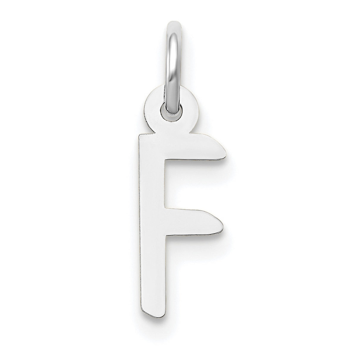 10k White Gold Letter F Pendant, Slanted Block Initial Charm, Minimalist Monogram Jewelry