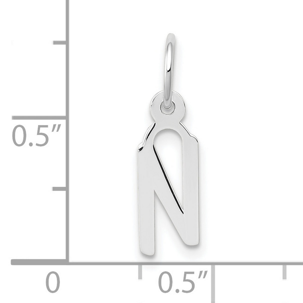 10k White Gold Pendant with Uppercase N Letter Charm in Cutout Block Design