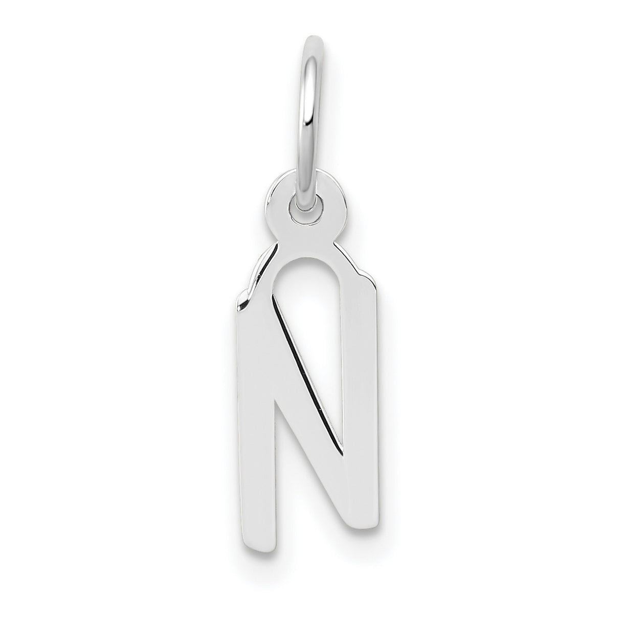 10k White Gold Pendant with Uppercase N Letter Charm in Cutout Block Design