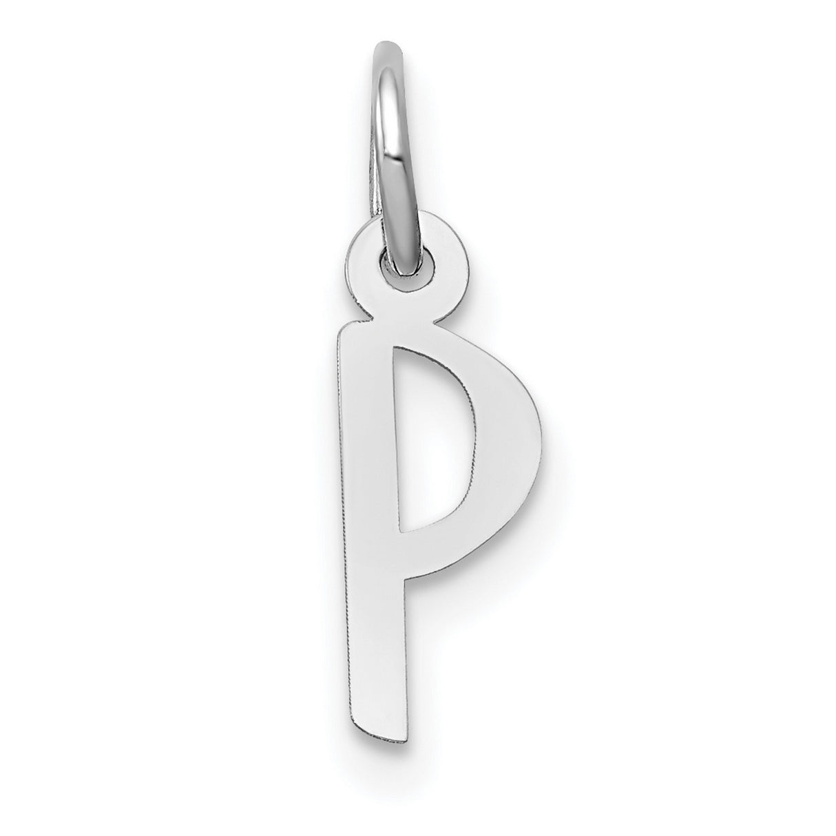 10k White Gold Initial P Pendant, Slanted Block Letter Charm, Unisex Jewelry